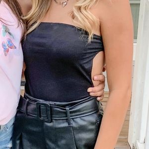 Super down Chelsey Strapless Bodysuit in Black